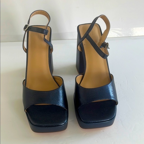 JustFab Women Navy Blue Block Heel Sandals Vintage Platform Pumps Shoes Size 10 - Picture 4 of 7